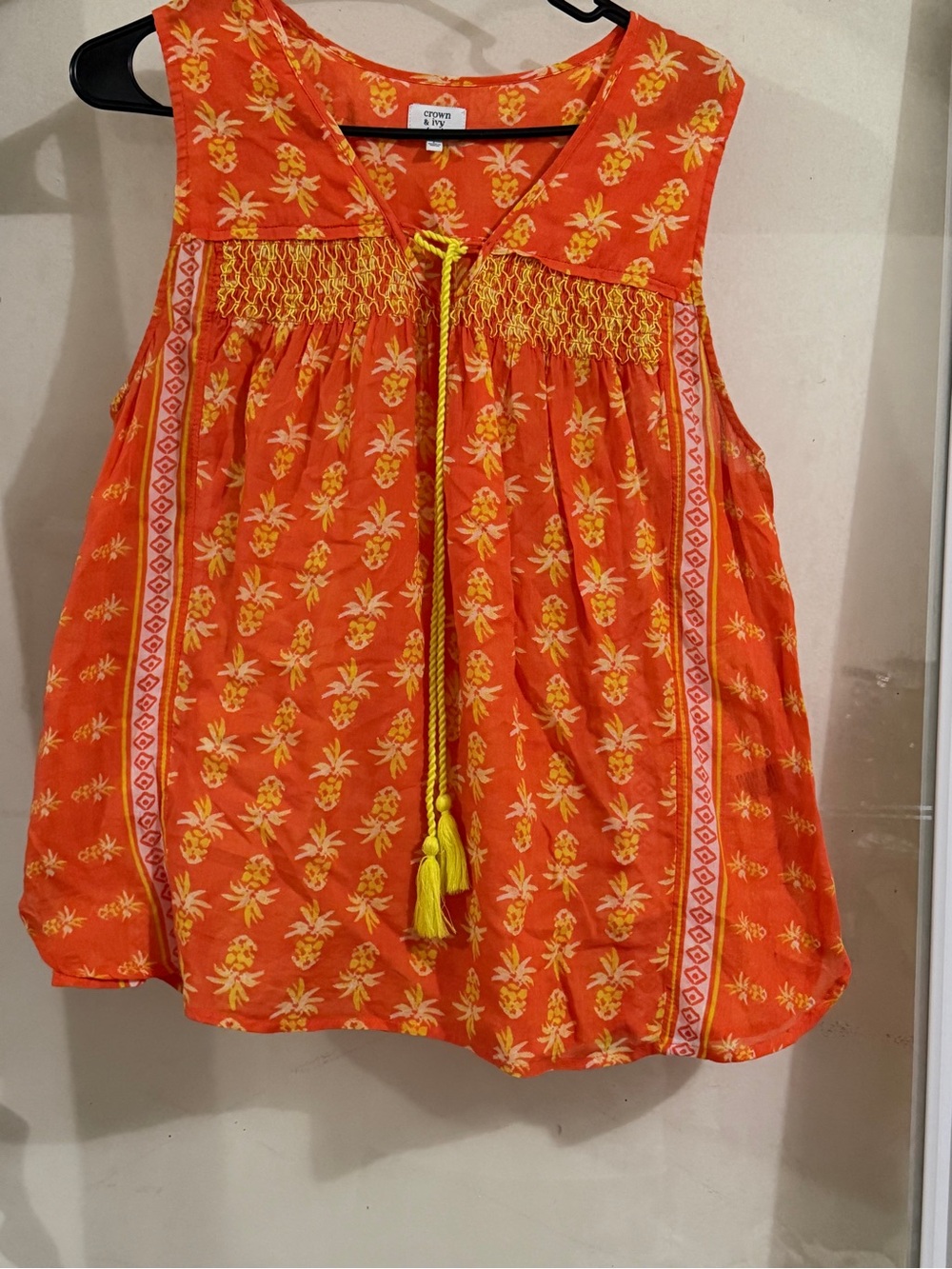 crown & ivy Beach Orange Floral Sleeveless Top with Yellow Accents